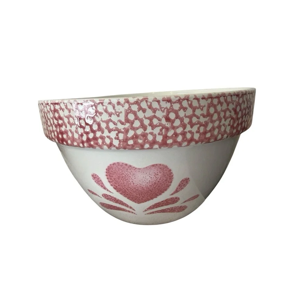 3‎ Piece Pink Heart Spongeware Mixing Bowl Pink White Vintage Cottagecore